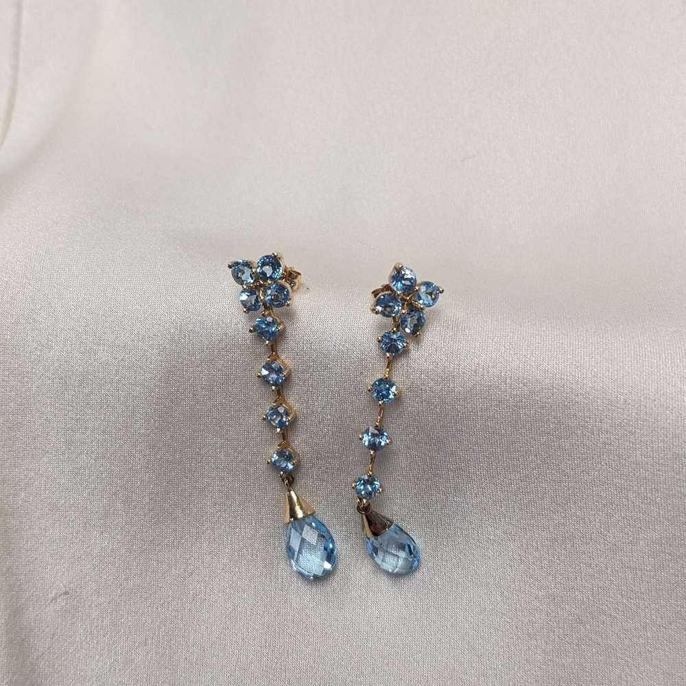 14kt Gold Blue Topaz adjustable stud/dangle